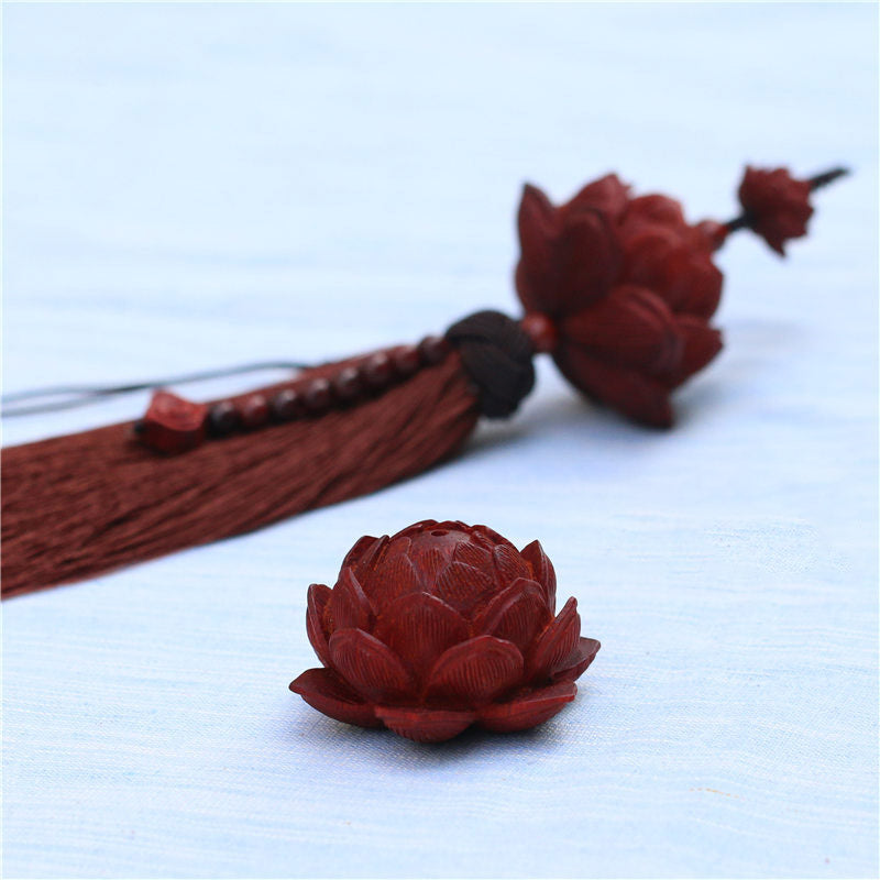Buddha Stones Tibetano Piccola Foglia Sandalo Rosso Loto Fortuna Protezione Nappa Decorazione - image 11
