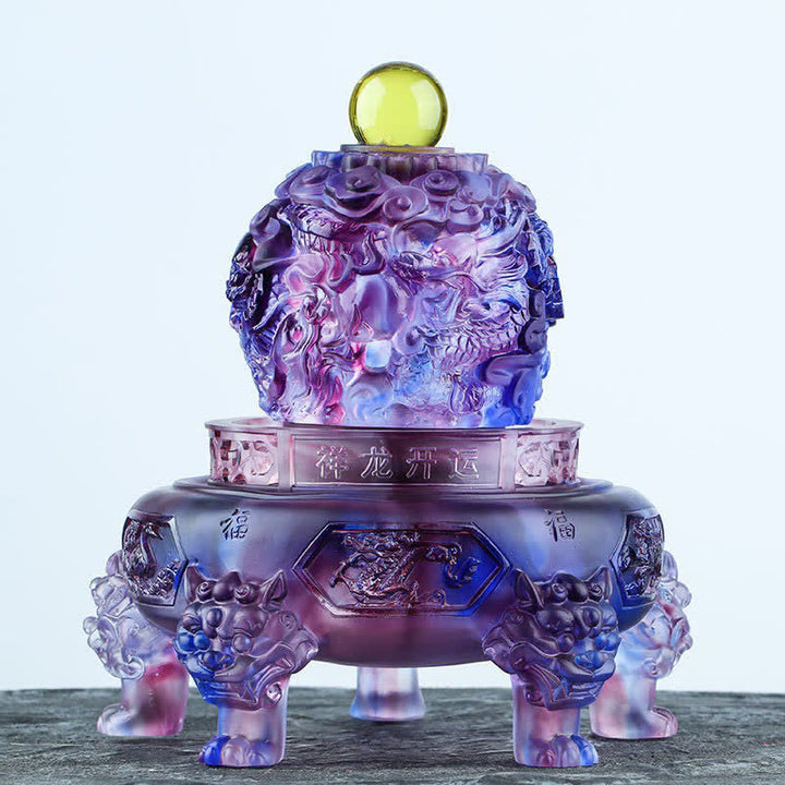 Buddha Stones Feng Shui Drago di buon auspicio Cristallo Liuli fatto a mano Pezzo d'arte girevole Fortuna Decorazione per ufficio in casa - Viola - image 0