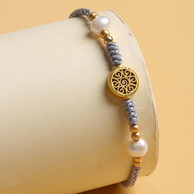 Buddha Stones Moneta di rame Albero della fortuna Perla Fortuna Braccialetto intrecciato in corda blu