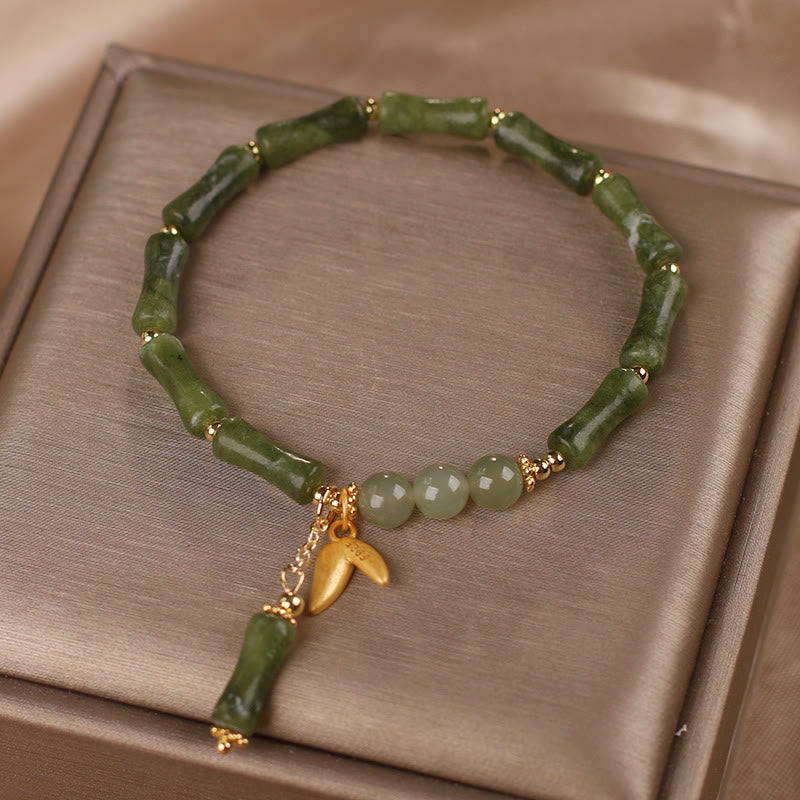 Braccialetto di fortuna con motivo a foglie di giada e bambù verde Buddha Stones