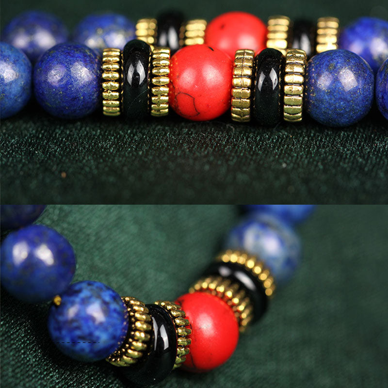Braccialetto positivo in pietra tibetana Mala con lapislazzuli e lazurite Buddha Stones - image 8