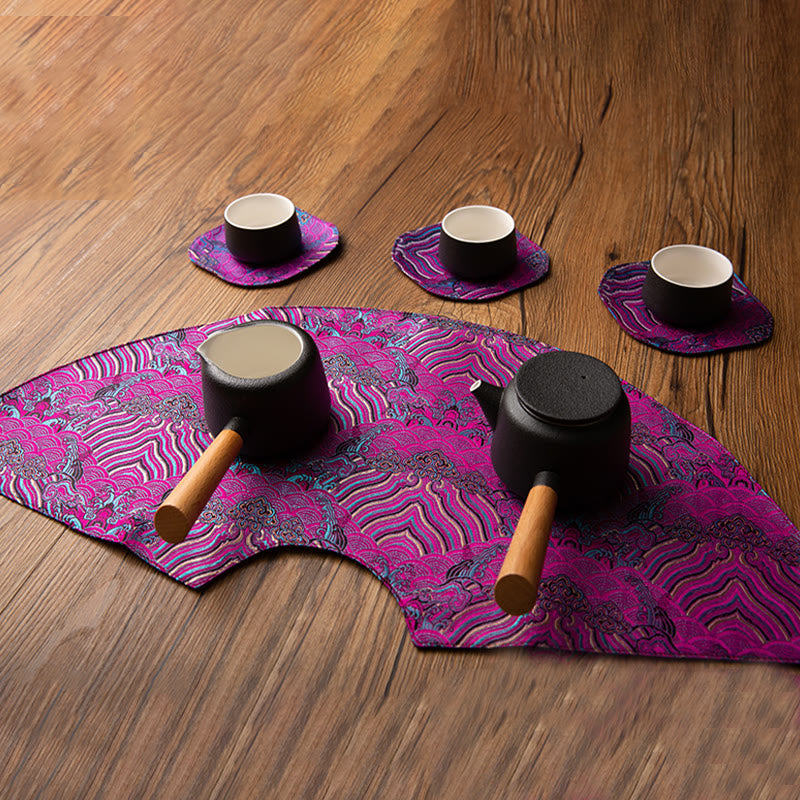 Buddha Stones Vintage Sea Wave Bamboo Plum Blossom Ricamato Tazza Sottobicchiere Tazza da Tè Kung Fu Tappetino da Tè