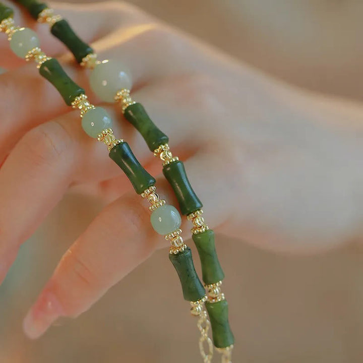 Braccialetto a catena con perline di vetro e bambù, fortuna e forza , Buddha Stones