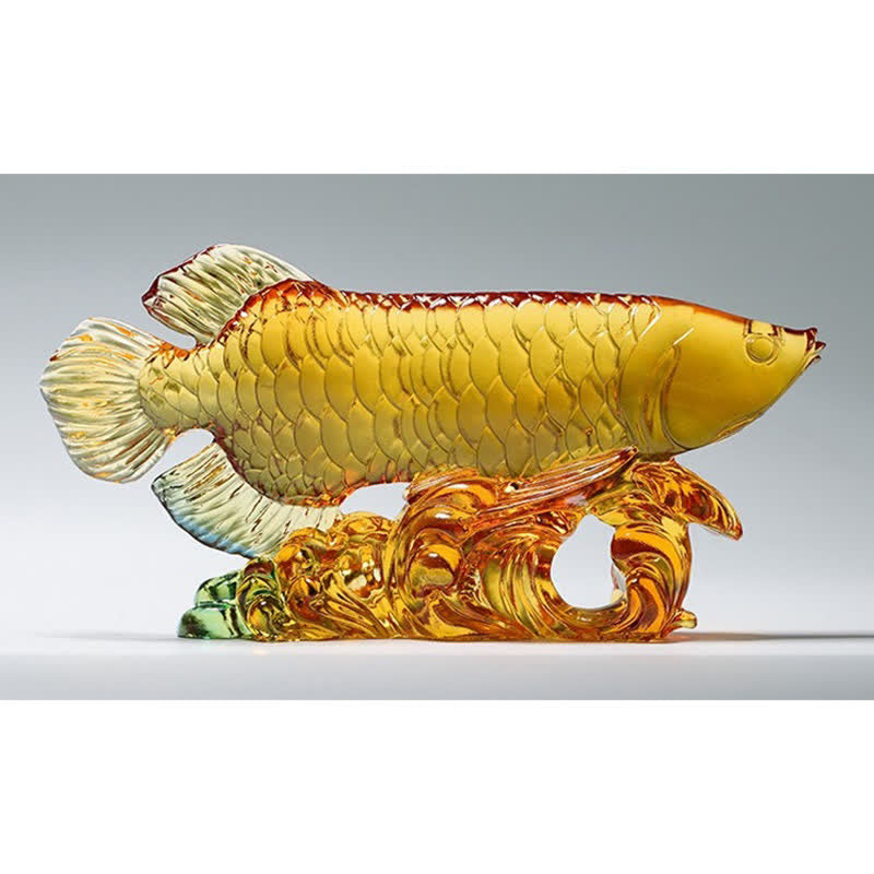 Pezzo d'arte fatto a mano in cristallo Liuli Koi Fish, decorazione per ufficio e casa - image 3