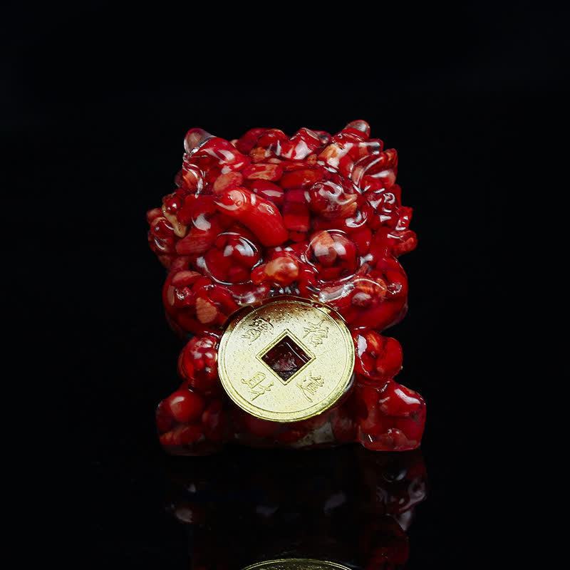 Buddha Stones fatte a mano carine PiXiu moneta d'oro cristallo Fengshui energia ricchezza fortuna decorazione della casa - Corallo rosso - image 15