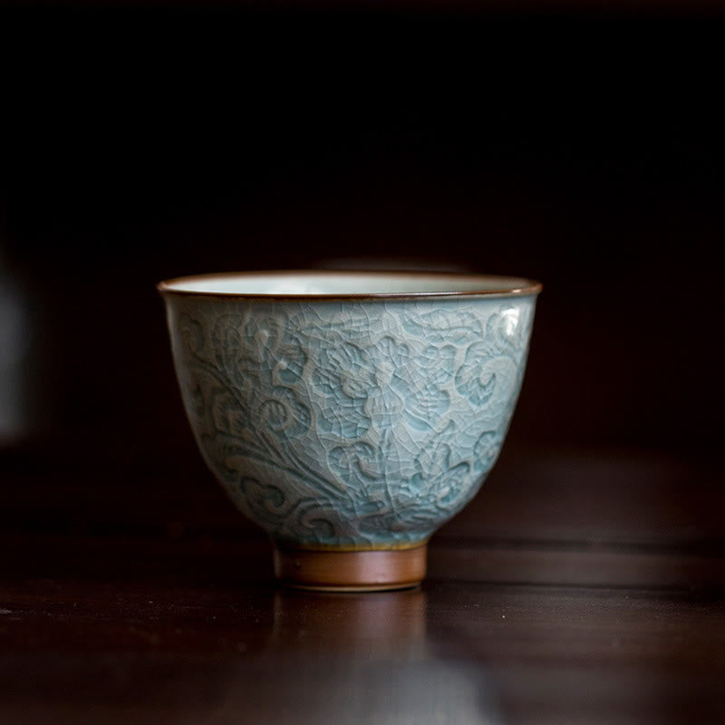Tazza da tè in ceramica intagliata con Buddha Stones loto Tazza da tè Kung Fu