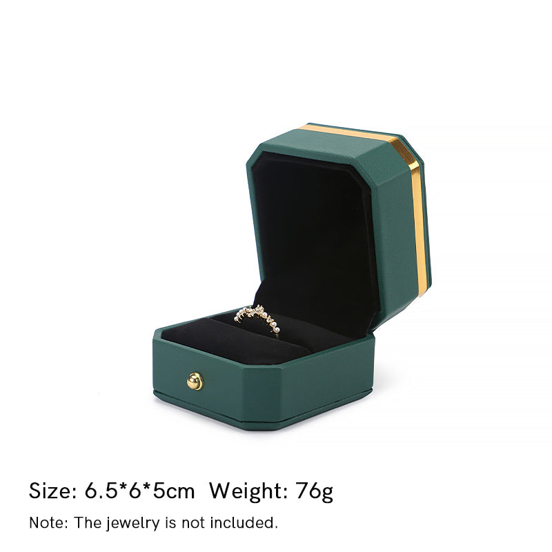 Scatola portaoggetti per gioielli in pelle PU, scatola regalo - Verde scuro - Scatola per anelli (6,5*6*5 cm) - image 8