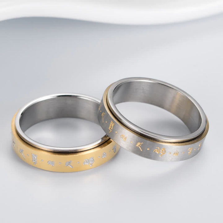 Anello girevole in acciaio al titanio con mantra Buddha Stones