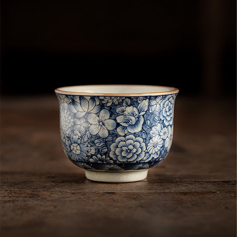 Buddha Stones Vintage Lotus Peonia Prugna Fiore Crisantemo Tazza da tè in ceramica Tazze da tè