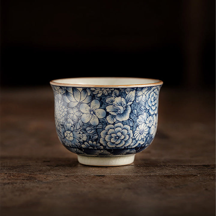 Buddha Stones Vintage Lotus Peonia Prugna Fiore Crisantemo Tazza da tè in ceramica Tazze da tè
