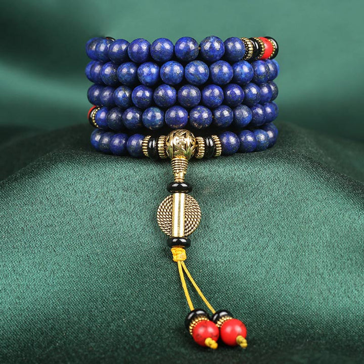 Braccialetto positivo in pietra tibetana Mala con lapislazzuli e lazurite Buddha Stones - 8mm*108 - image 6