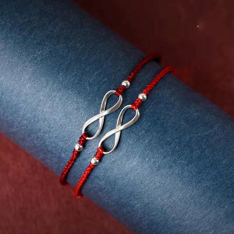 Buddha Stones 925 Sterling Silver Endless Knot Protezione Fortuna Braccialetto Cavigliera Corda Rossa - image 3