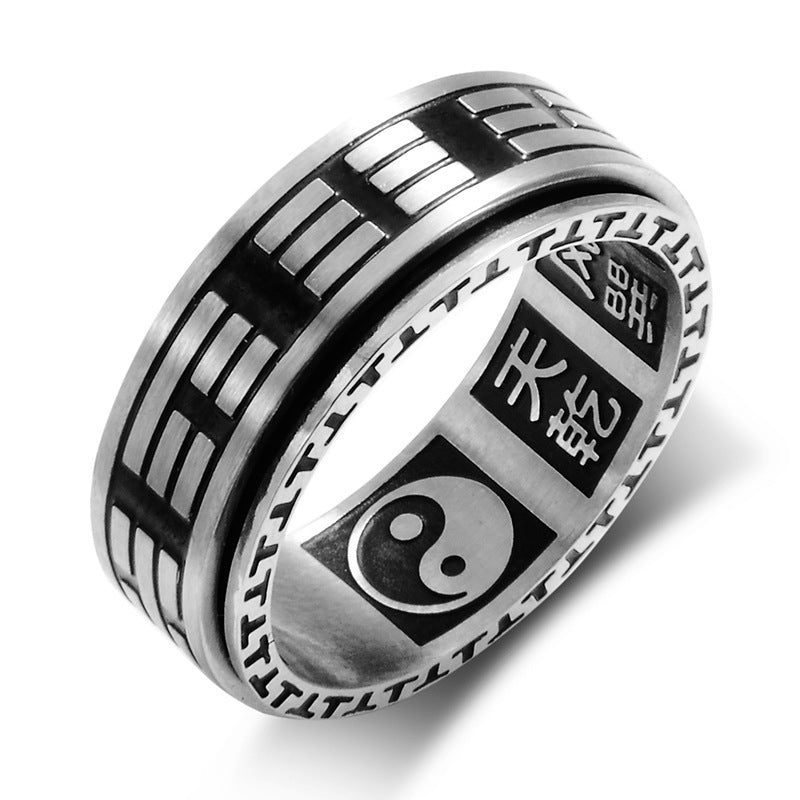 Anello girevole in acciaio al titanio con equilibrio Buddha Stones Bagua Yin Yang