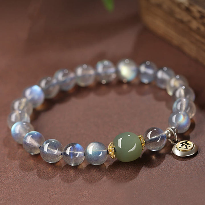Bracciale Buddha Stones, zodiaco cinese, argento sterling 925, pietra di luna naturale e giada Hetian, simbolo positivo. - image 2