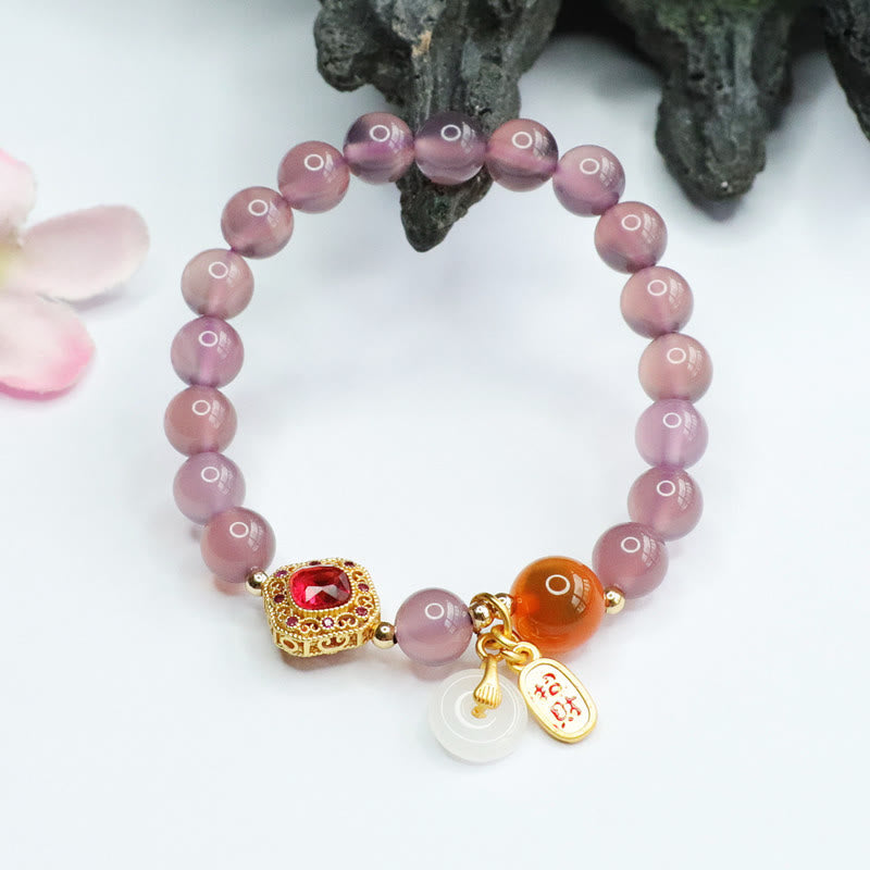 Buddha Stones Calcedonio viola naturale Agata caramella Fibbia della pace Armonia Braccialetto portafortuna