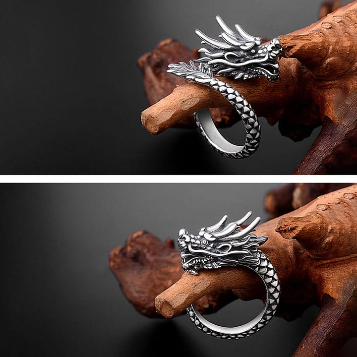 Anello regolabile Buddha Stones 990 Sterling Silver Vintage Dragon Design Luck Protection Strength - image 6