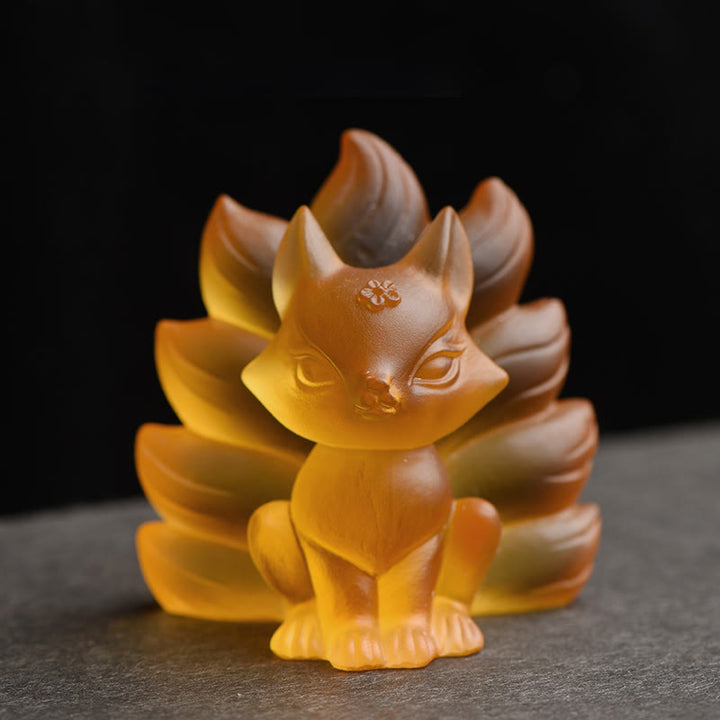 Buddha Stones Piccola Volpe a nove code Successo Forza Casa Figurina Decorazione - Giallo - Medio 80*75*55mm - image 11