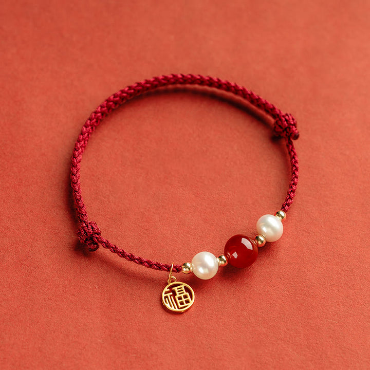 Braccialetto intrecciato in corda rossa con perle di agata e carattere Fu in argento sterling 925 con pietre Buddha Stones - image 15