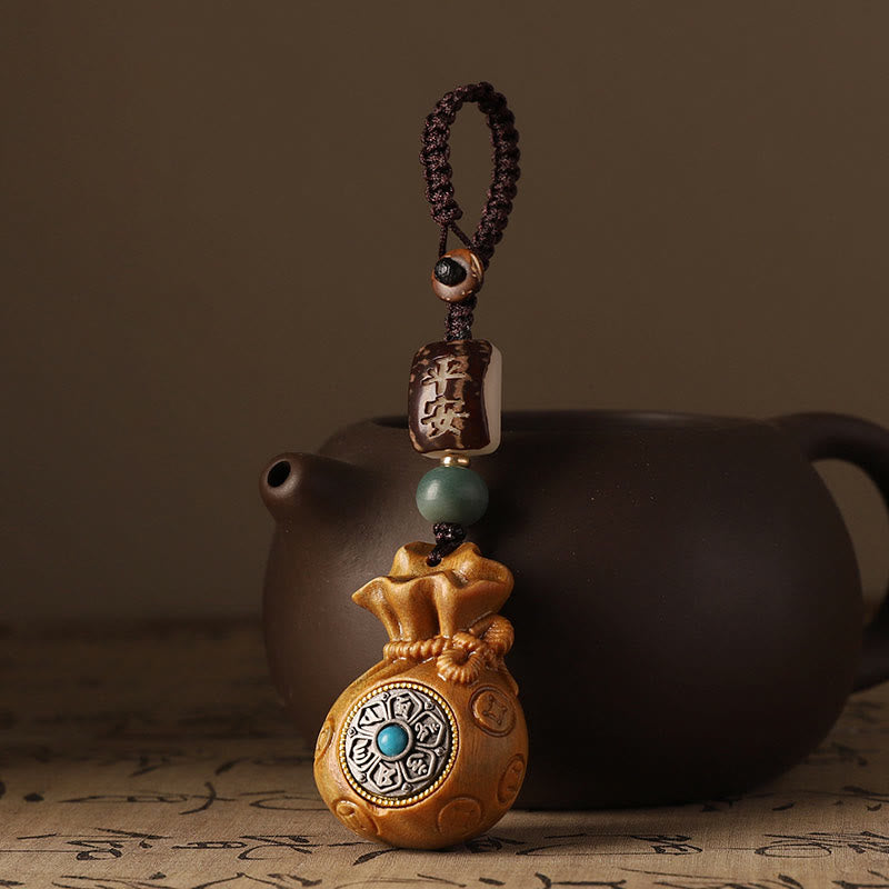 Buddha Stones Piccola foglia Sandalo rosso Sandalo verde Borsa per soldi Om Mani Padme Hum Portachiavi di protezione girevole Decorazione da appendere al telefono - image 9