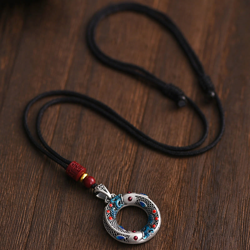 Buddha Stones Koi Fish Peace Buckle Rame Ricchezza Fortuna Collana Pendente