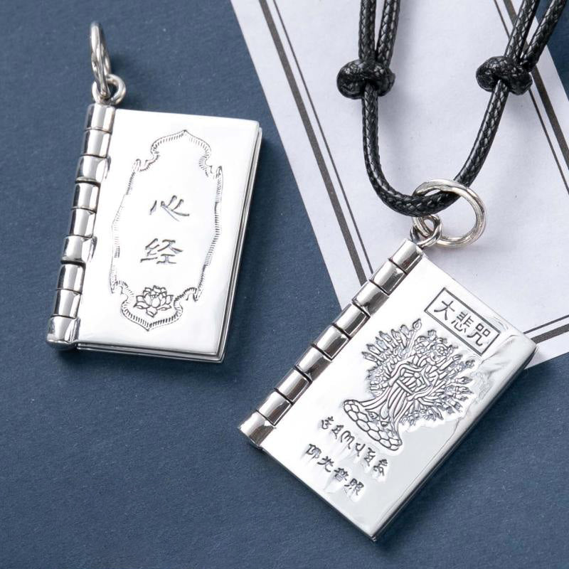 Buddha Stones 990 Argento Sterling Cuore Sutra Grande Compassione Shurangama Mantra Loto Vajra Collana Pendente Pace - image 0