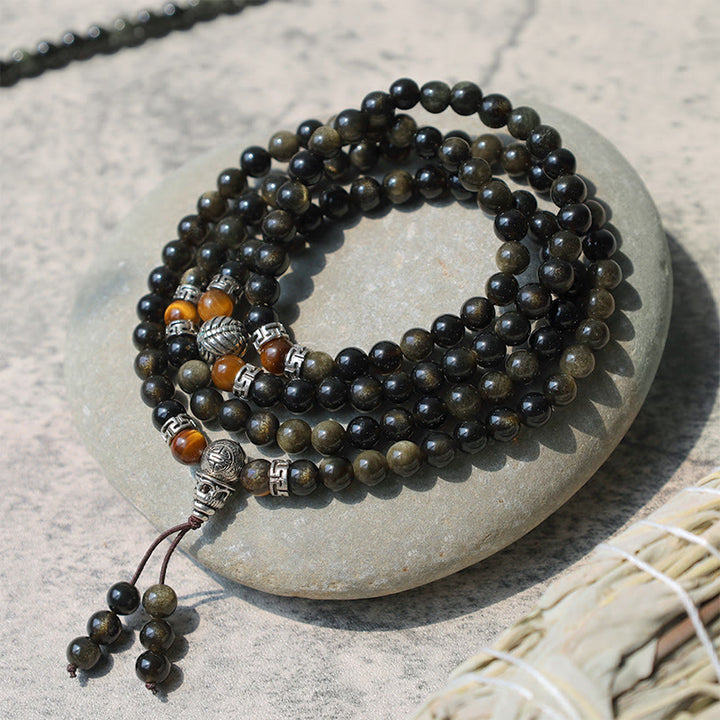 Collana con braccialetto energetico in ossidiana dorata
