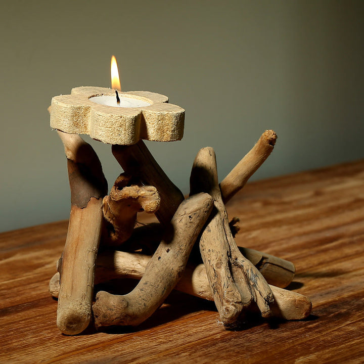 Portacandele in legno con motivo floreale, motivo Buddha Stones , decorazione per la casa - 16*14*13 cm - image 0