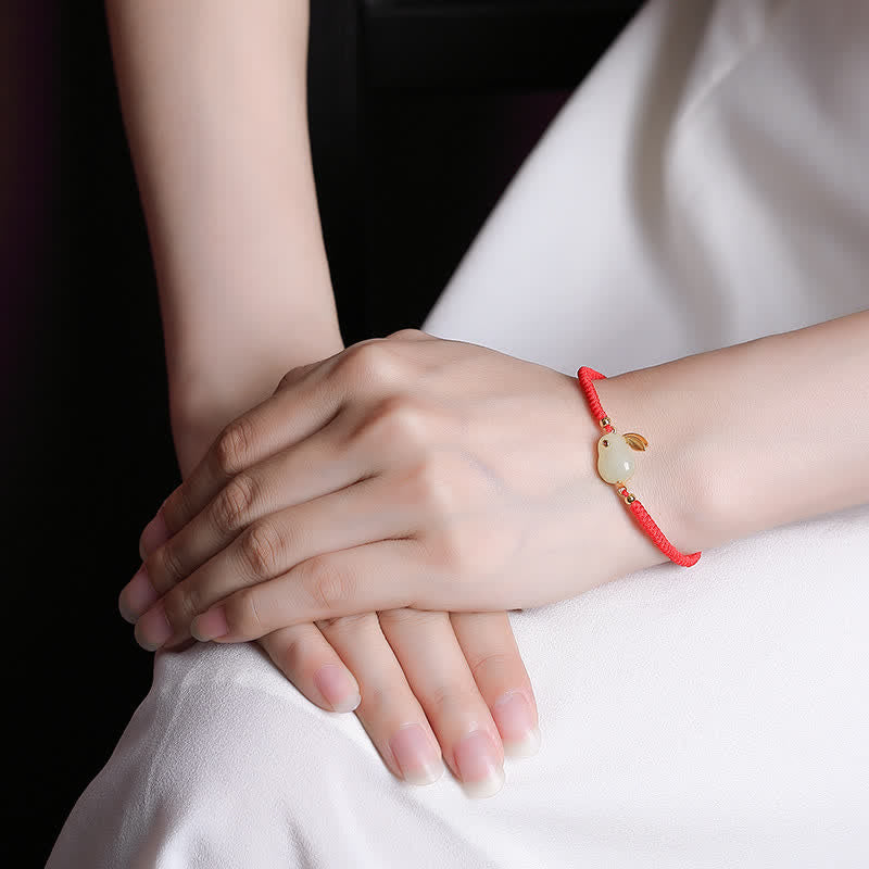 Braccialetto di protezione con corda rossa e giada bianca Hetian dell'anno del coniglio in argento sterling 925 Buddha Stones - image 1
