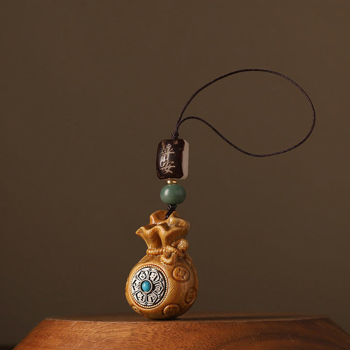 Buddha Stones Piccola foglia Sandalo rosso Sandalo verde Borsa per soldi Om Mani Padme Hum Portachiavi di protezione girevole Decorazione da appendere al telefono - Sandalo verde (Cura♥Positiva) - Decorazione da appendere al telefono - image 15