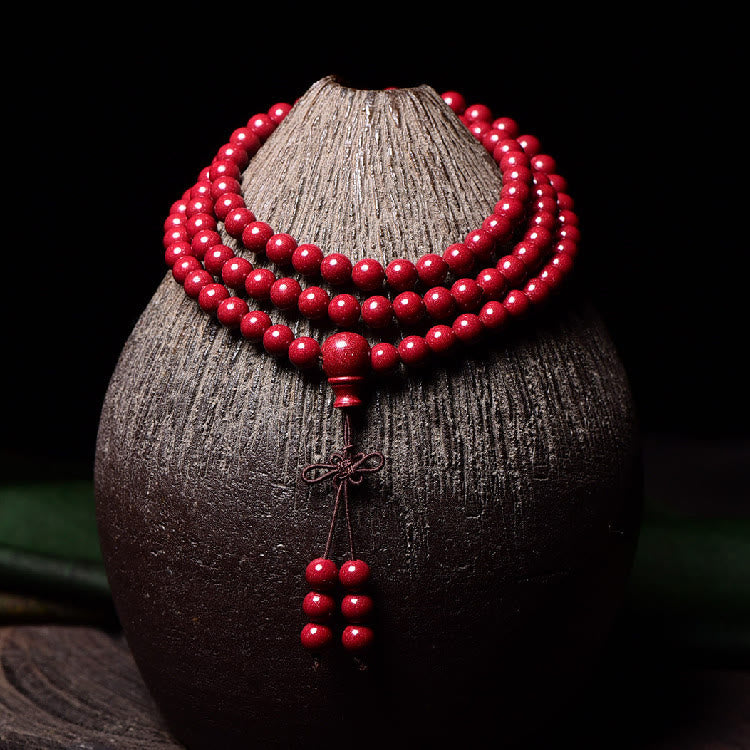 Buddha Stones 108 Mala Beads Cinnabar Om Mani Padme Hum Pattern Braccialetto di benedizione inciso