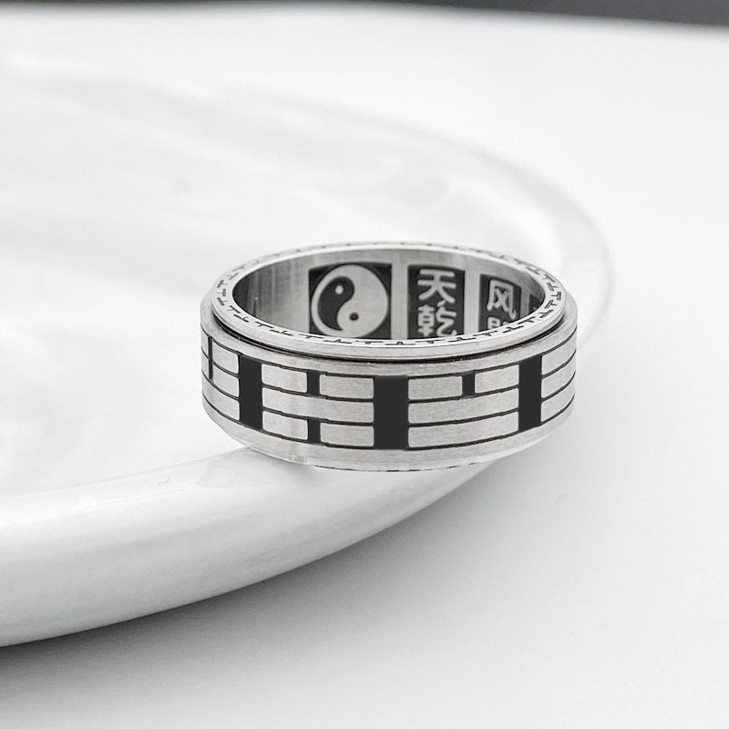 Anello girevole in acciaio al titanio con equilibrio Buddha Stones Bagua Yin Yang