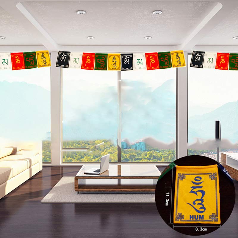 Bandiera decorativa per auto con la benedizione tibetana del cavallo a vento Om Mani Padme Hum, ideale per esterni, con preghiera e decorazione per auto. - image 1
