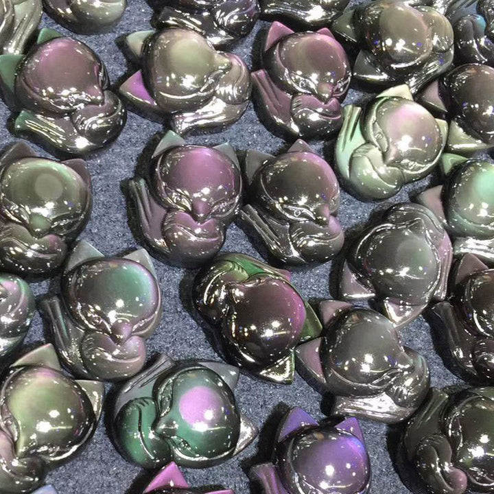 Buddha Stones Ossidiana naturale arcobaleno Oro lucentezza Ossidiana Volpe a nove code Collana pendente positivo - image 14