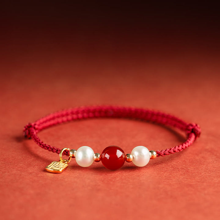 Braccialetto intrecciato in corda rossa con perle di agata e carattere Fu in argento sterling 925 con pietre Buddha Stones - image 7