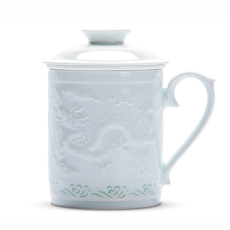 Buddha Stones Jingdezhen Linglong Porcellana Drago di Buon Auspicio Barca Fenice Navigazione Liscia Tazza da Tè in Ceramica Tazze da Tè da Ufficio 420ml