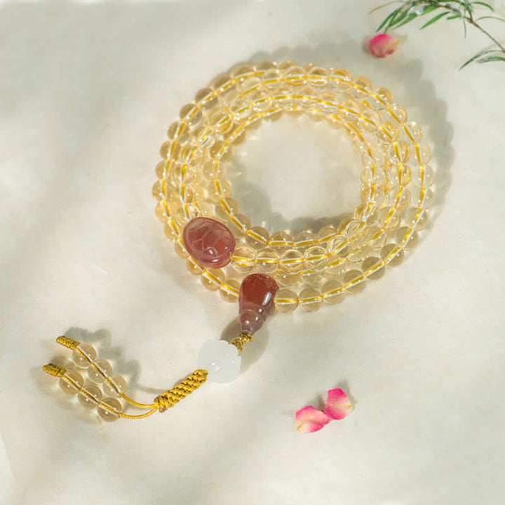 Buddha Stones 108 Mala Beads 925 Sterling Silver Natural Citrine Red Agate White Jade Braccialetto con ciondolo della prosperità