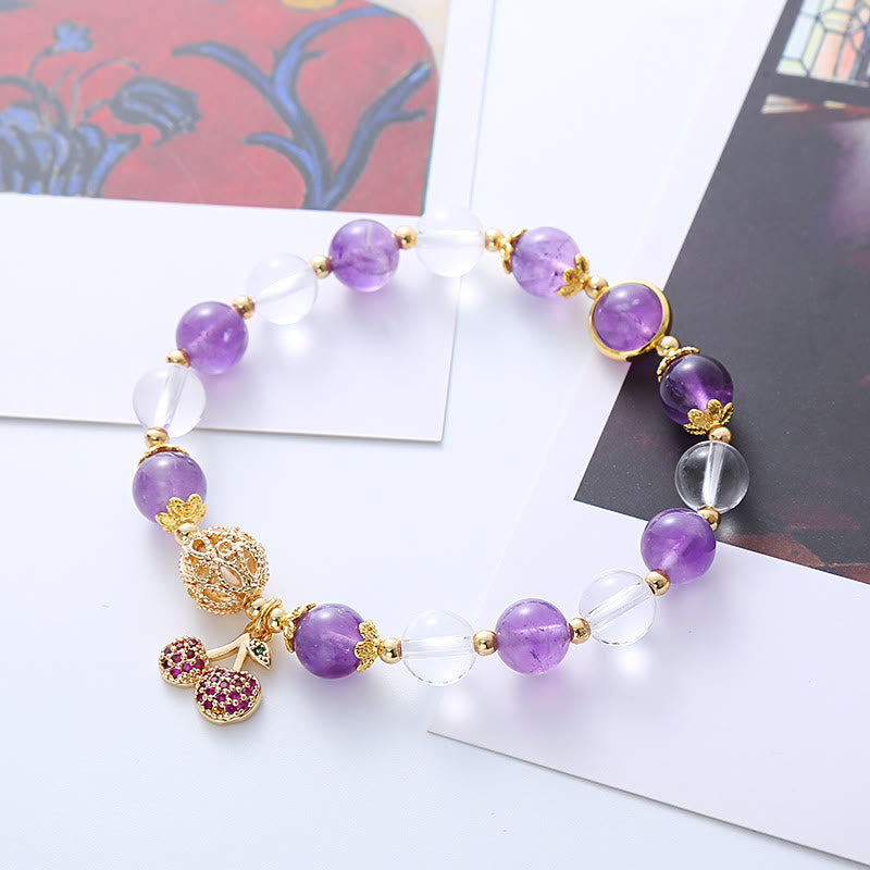 Braccialetto con ciondolo a forma di ciliegia positiva in cristallo bianco ametista naturale Buddha Stones