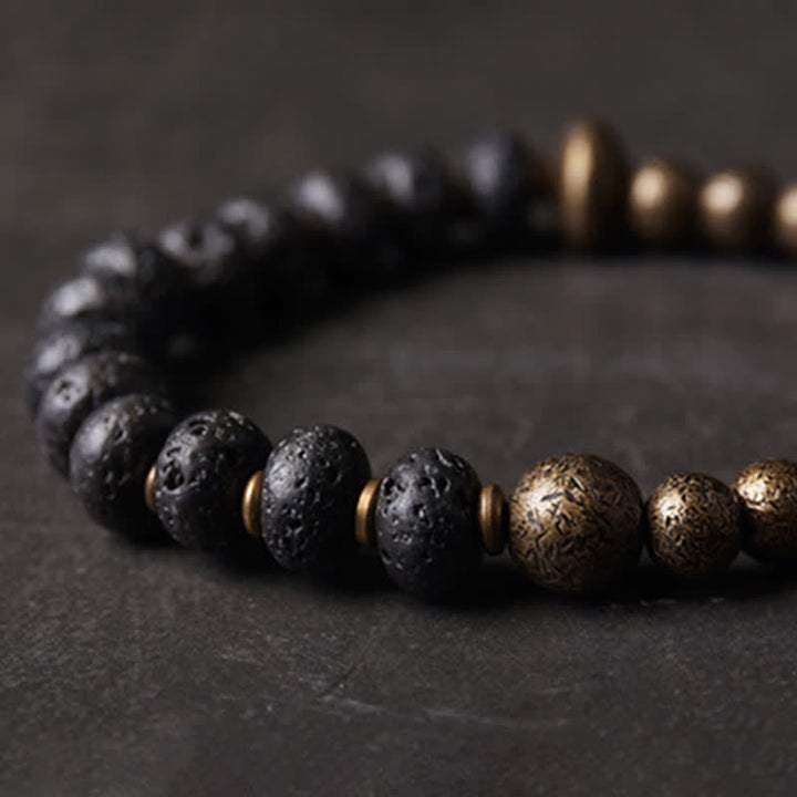 Bracciale rigido con polsino in pietra lavica e rame Balance