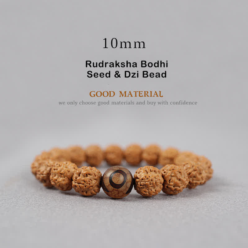 Buddha Stones Tibet Rudraksha Bodhi Seed Dzi Bead Ambra Turchese Bracciale della Ricchezza - 10 mm - Seme di Rudraksha Bodhi e perlina Dzi - image 11