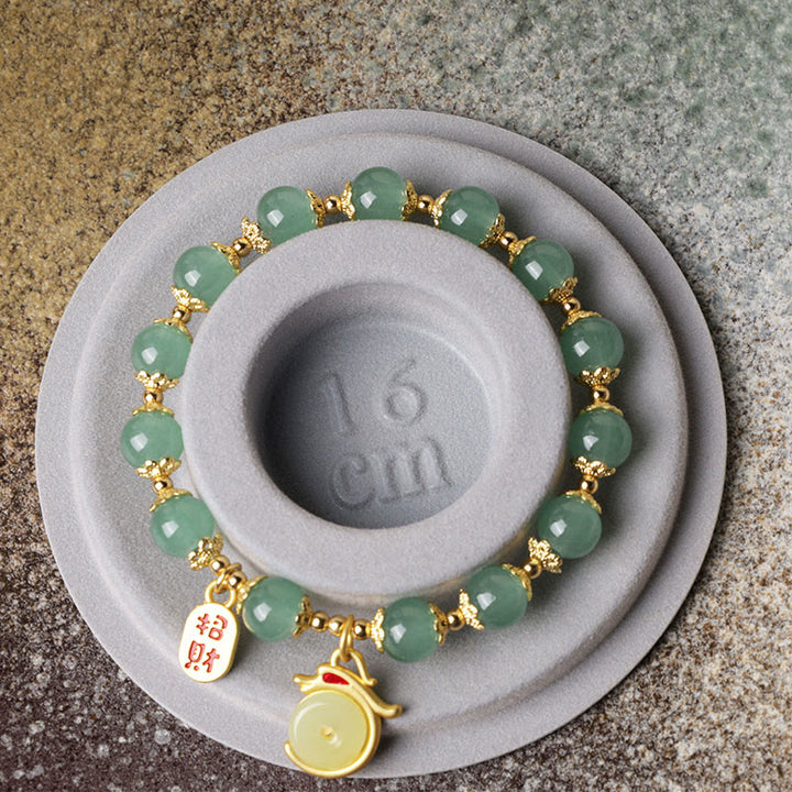 Buddha Stones Anno del Drago Agata Rossa Avventurina Verde Fibbia della Pace Carattere Fu Bracciale Fortunato