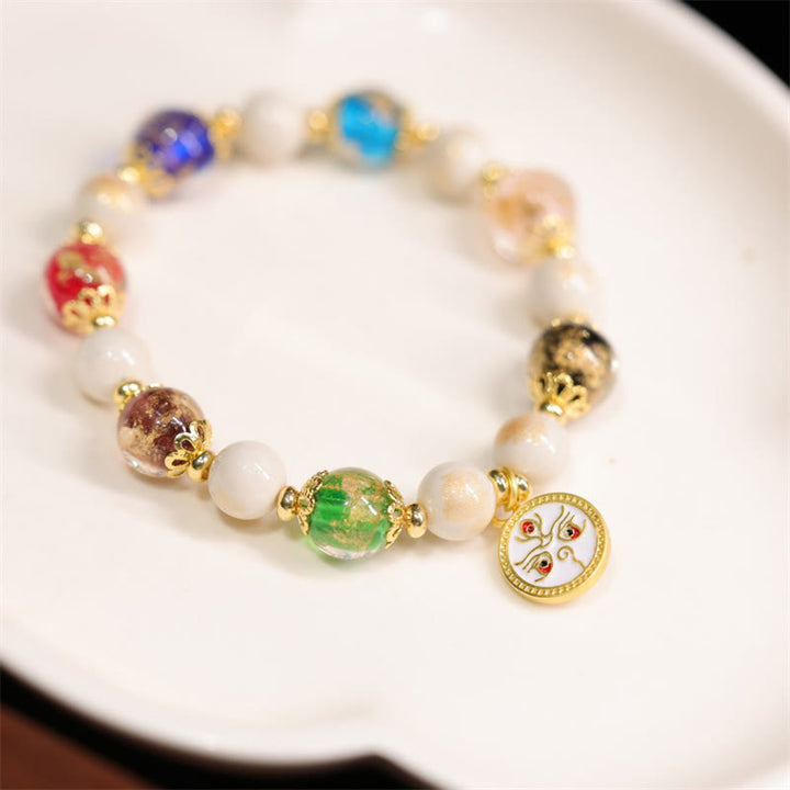 Buddha Stones Tibetano Cinque Dio della Ricchezza Fortuna Liuli Perlina di Vetro Incenso Cenere Perlina di Porcellana Braccialetto con Ciondolo