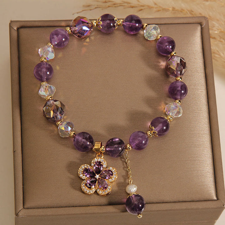 Bracciale con ciondolo a forma di fiore di perla di ametista naturale e trasformazione positiva