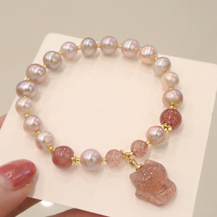 Braccialetto con ciondolo guarigione amore volpe carina perla naturale quarzo fragola Buddha Stones