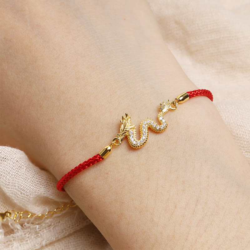 Buddha Stones con catena in corda rossa con drago dorato di buon auspicio, in argento sterling 925, anno del drago - image 4