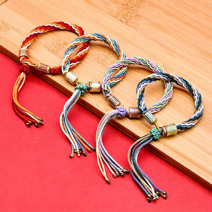Buddha Stones Bracciale tibetano con nappe colorate in smalto e corda - image 5
