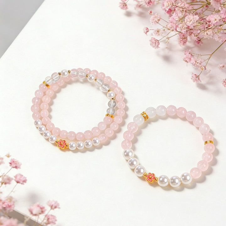 Buddha Stones Bracciale Sweet Blossom Harmony con quarzo rosa e quarzo trasparente - image 17