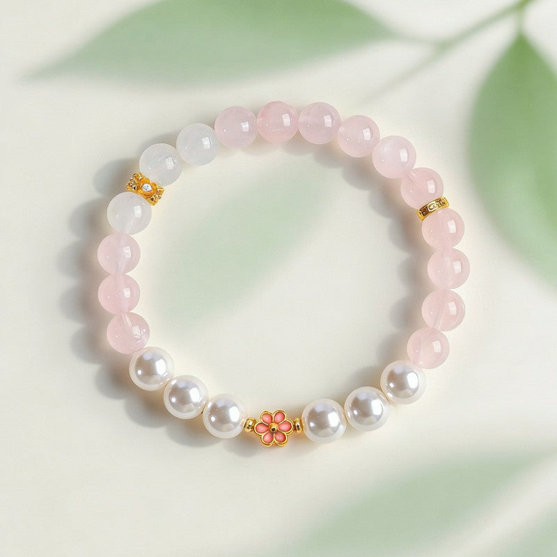 Buddha Stones Bracciale Sweet Blossom Harmony con quarzo rosa e quarzo trasparente - image 1