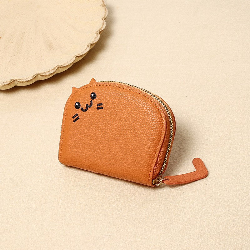 Buddha Stones Portafoglio compatto in similpelle con ricami a orecchie di gatto. - Arancione scuro - Circa 10 cm × 2,5 cm × 9 cm / 3,94 pollici × 0,98 pollici × 3,54 pollici - image 1
