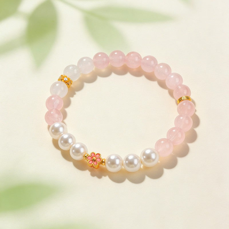 Buddha Stones Bracciale Sweet Blossom Harmony con quarzo rosa e quarzo trasparente - image 2
