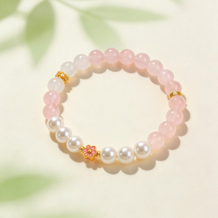 Buddha Stones Bracciale Sweet Blossom Harmony con quarzo rosa e quarzo trasparente - image 2